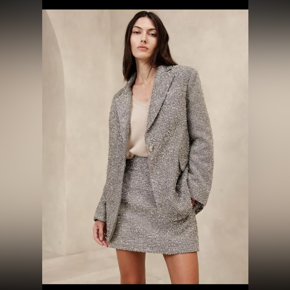 Banana Republic Coleta Tinsel Tweed Blazer // Silver #817820